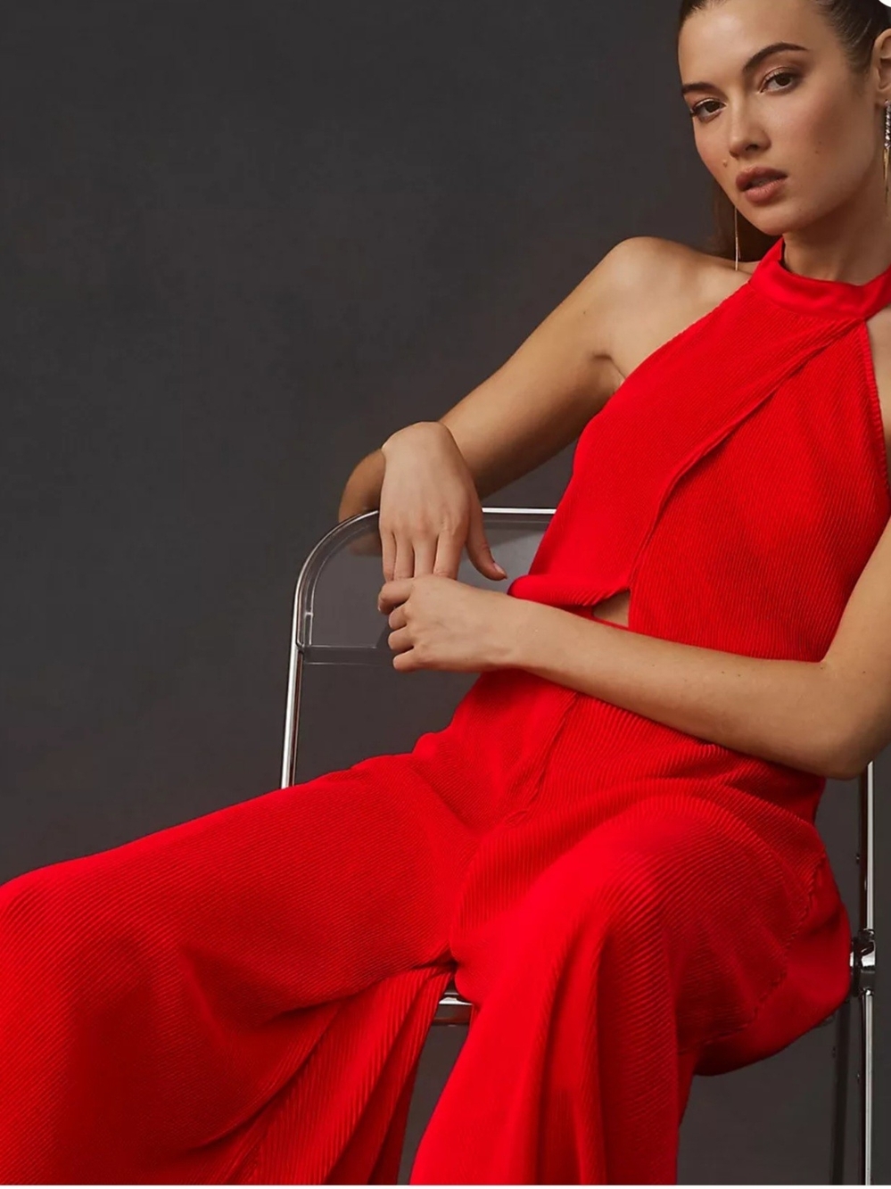 Anthropologie Red Halter Jumpsuit